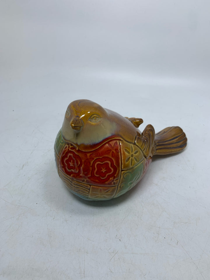 LARGE COLORFUL CERAMIC CHICKADEE.