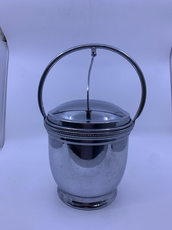 SILVER FLIP TOP ICE BUCKET W HANDLE.