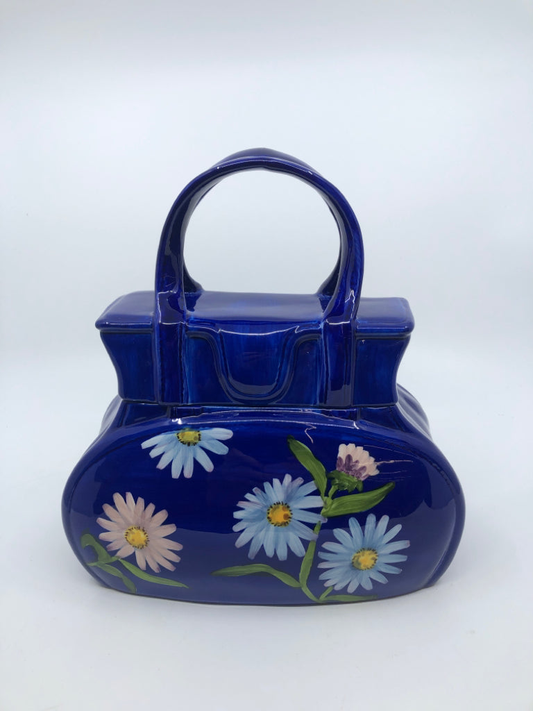 CERAMIC FLORAL PURSE SHAPE COOKIE JAR