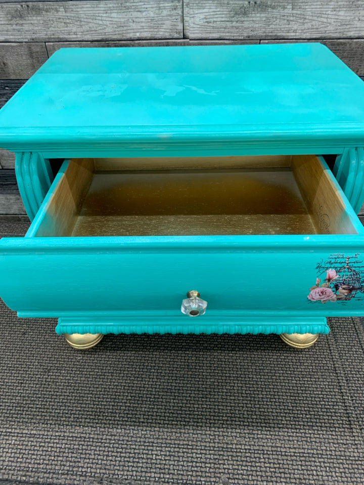 BRIGHT TEAL 2 DRAWER NIGHT STAND.