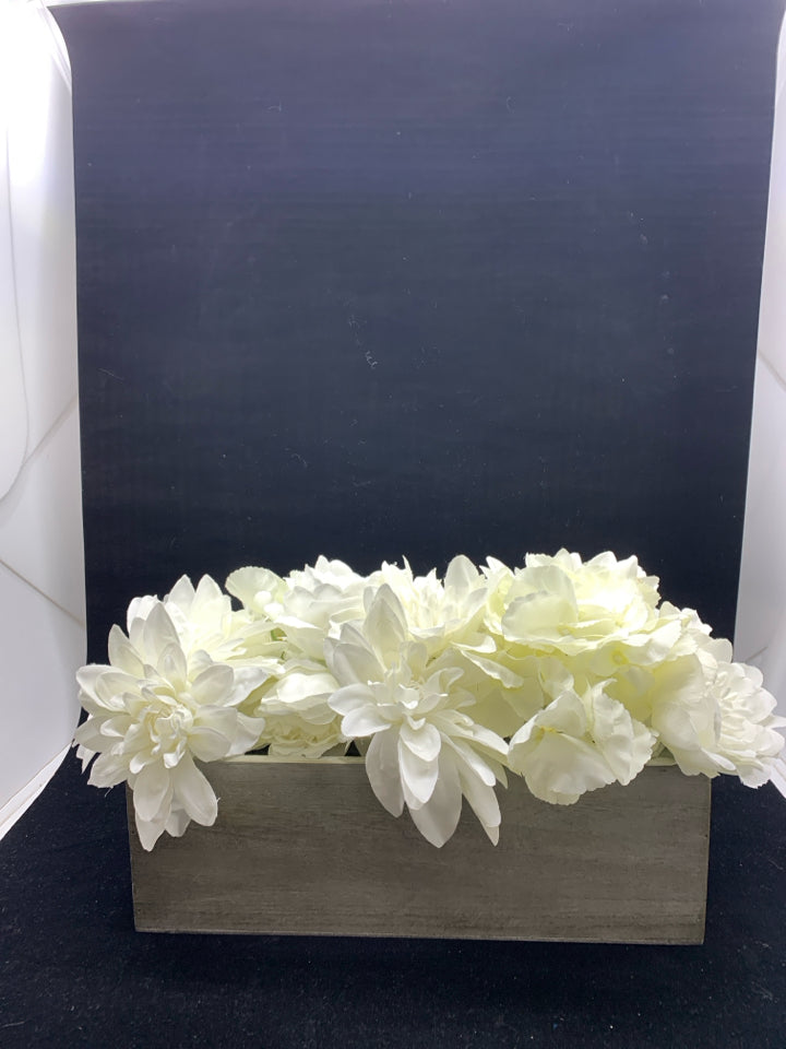 LIGHT GREY RECTANGLE BOX W WHITE FLORAL.