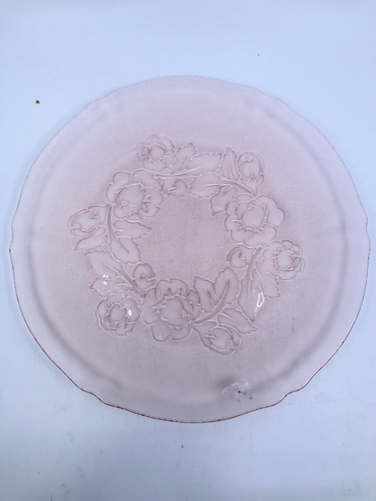 PINK STRAWBERRY EMBOSSED GLASS PLATE.