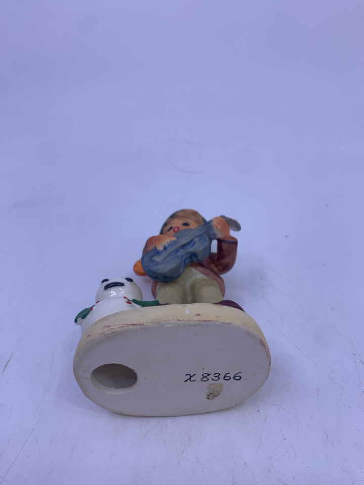 VTG BOY W/ BLUE GUITAR/SNOWMAN FIGURINE.