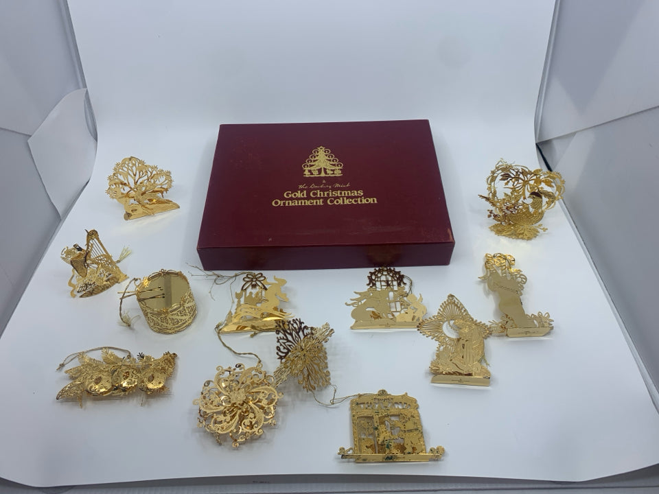 12pc Danbury Mint The Gold Christmas Ornament Collection in Box