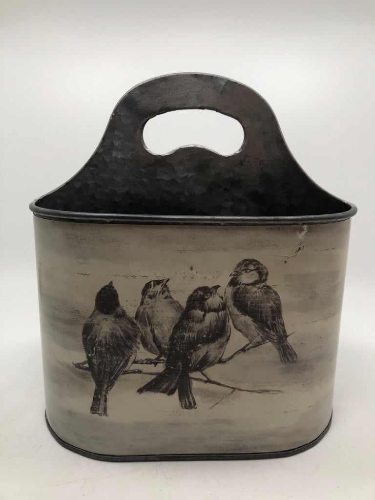 BIRD THEMED 2 SECTION GALVANIZED BUCKET.
