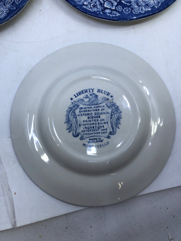 8 VTG LIBERTY BLUE DESSERT PLATES.