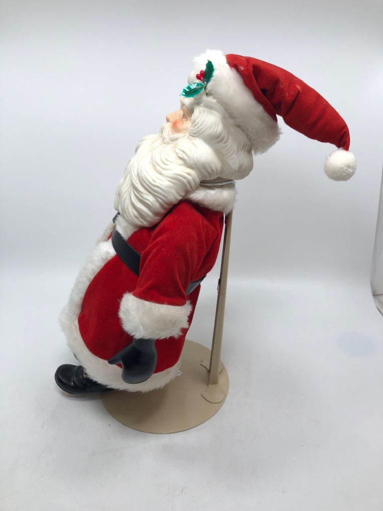 LARGE PORCELAIN SANTA ON STAND.