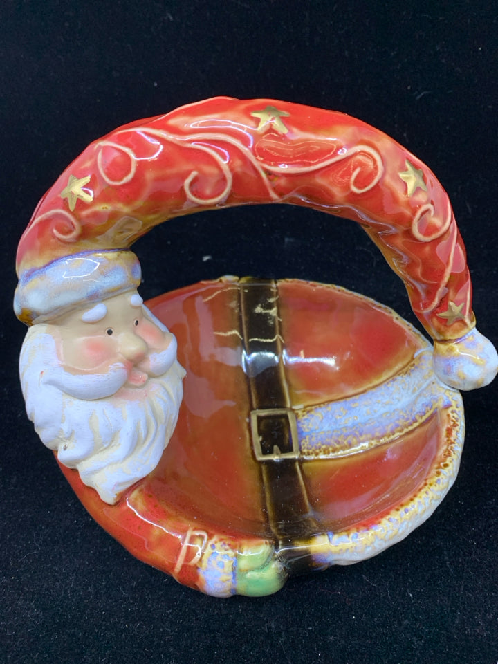 SANTA CERAMIC BASKET W/ RED SUIT.