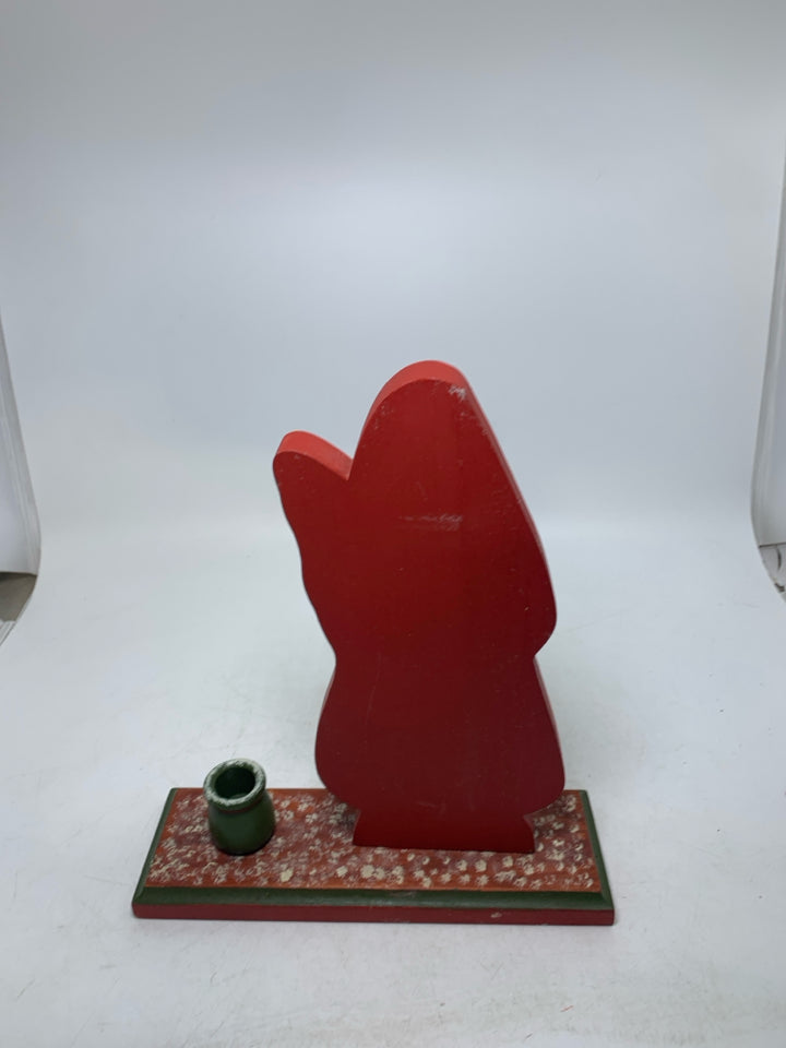VTG PAINTED WOOD SANTA W/ A TAPERED CANDLE SLOT NEXT TO HIM.