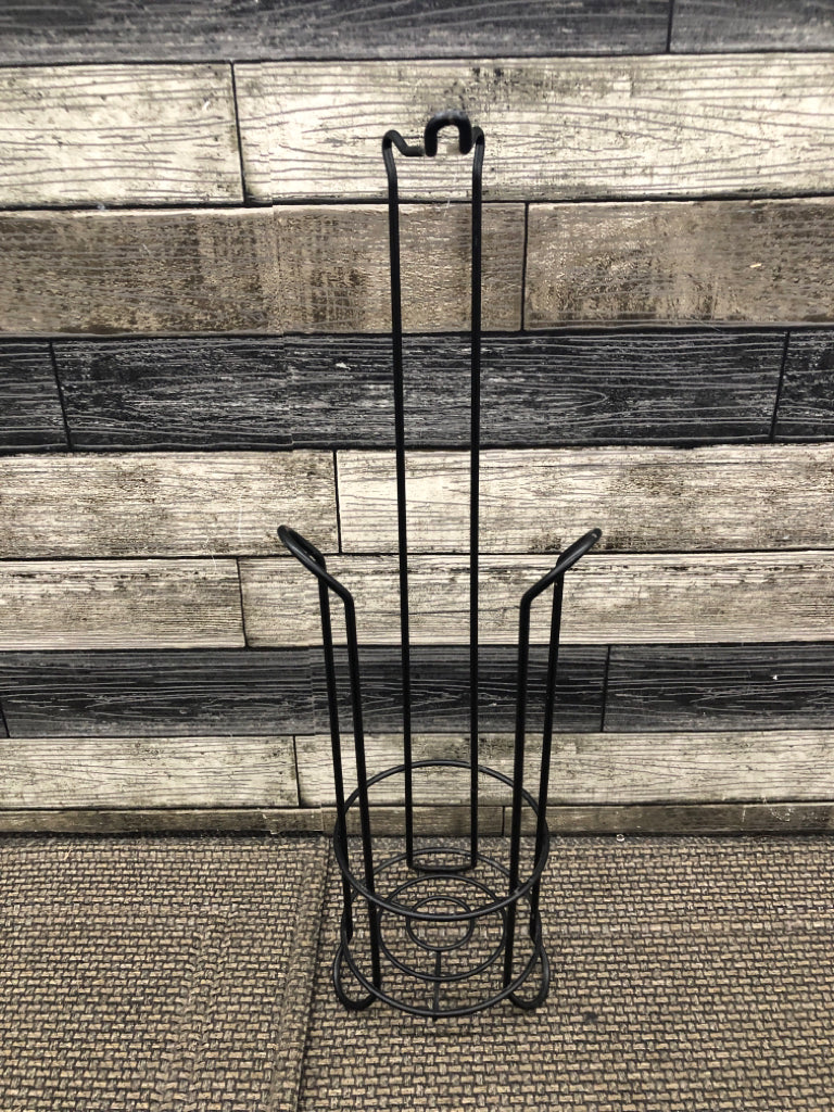 BLACK METAL TOILET PAPER HOLDER EXTRA STORAGE.