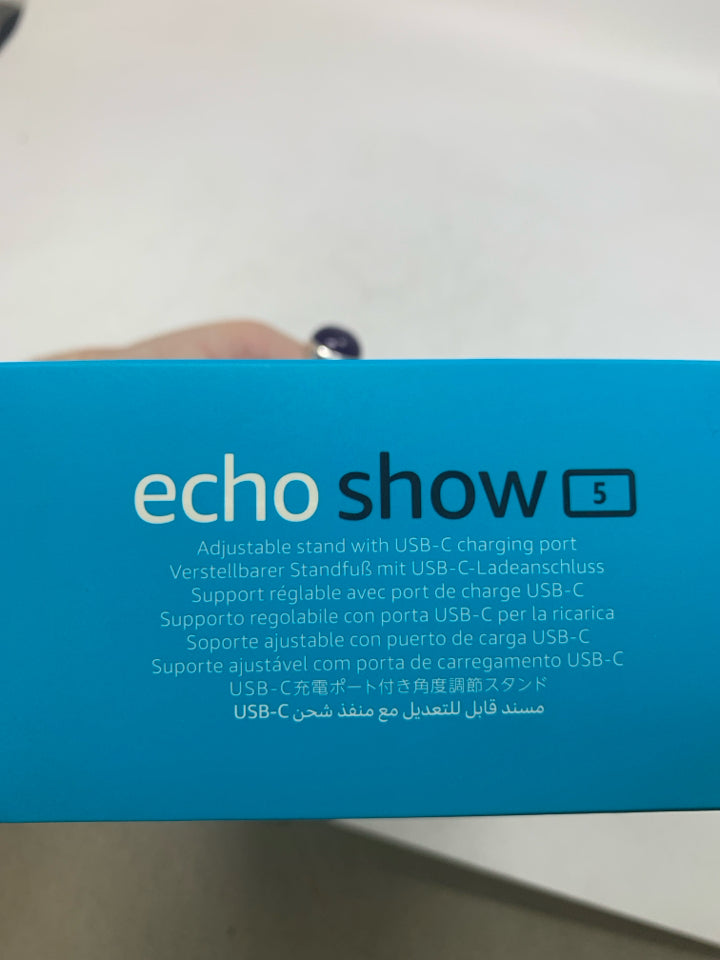 NIB AMAZON ECHO SHOW 5 ADJUSTABLE STAND W/ USB-CHARGING PORT.