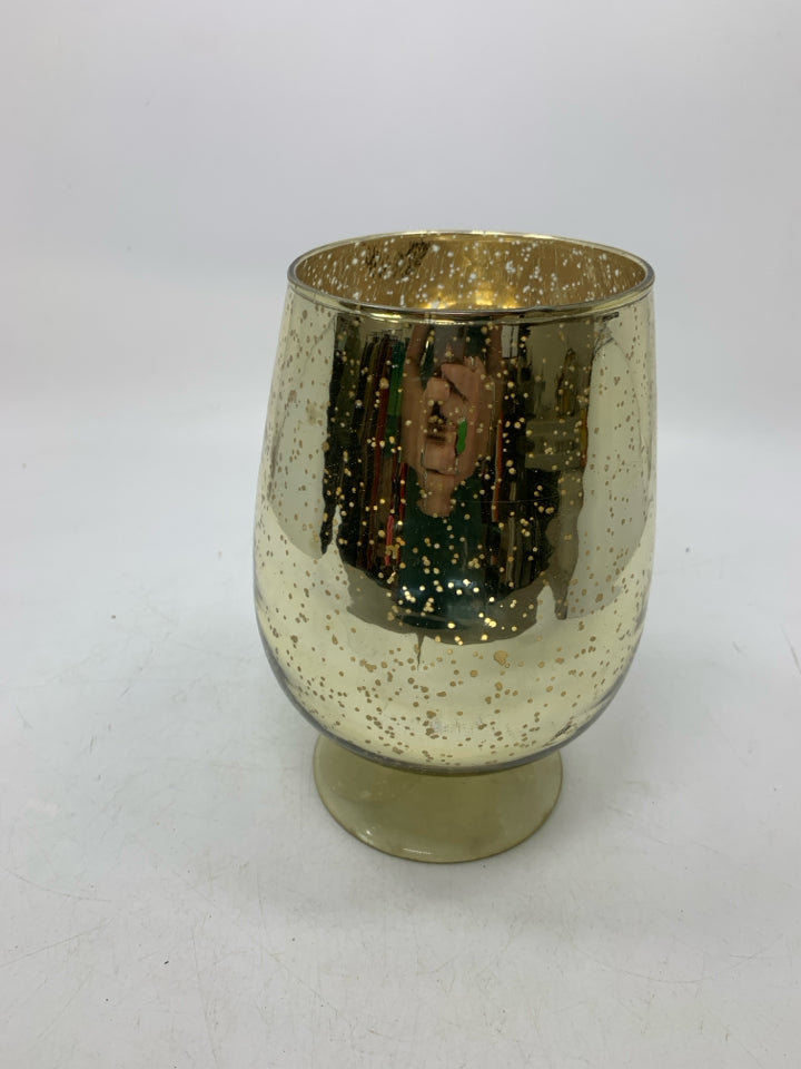 MERCURY GLASS FOOTED PILLAR CANDLE HOLDER.