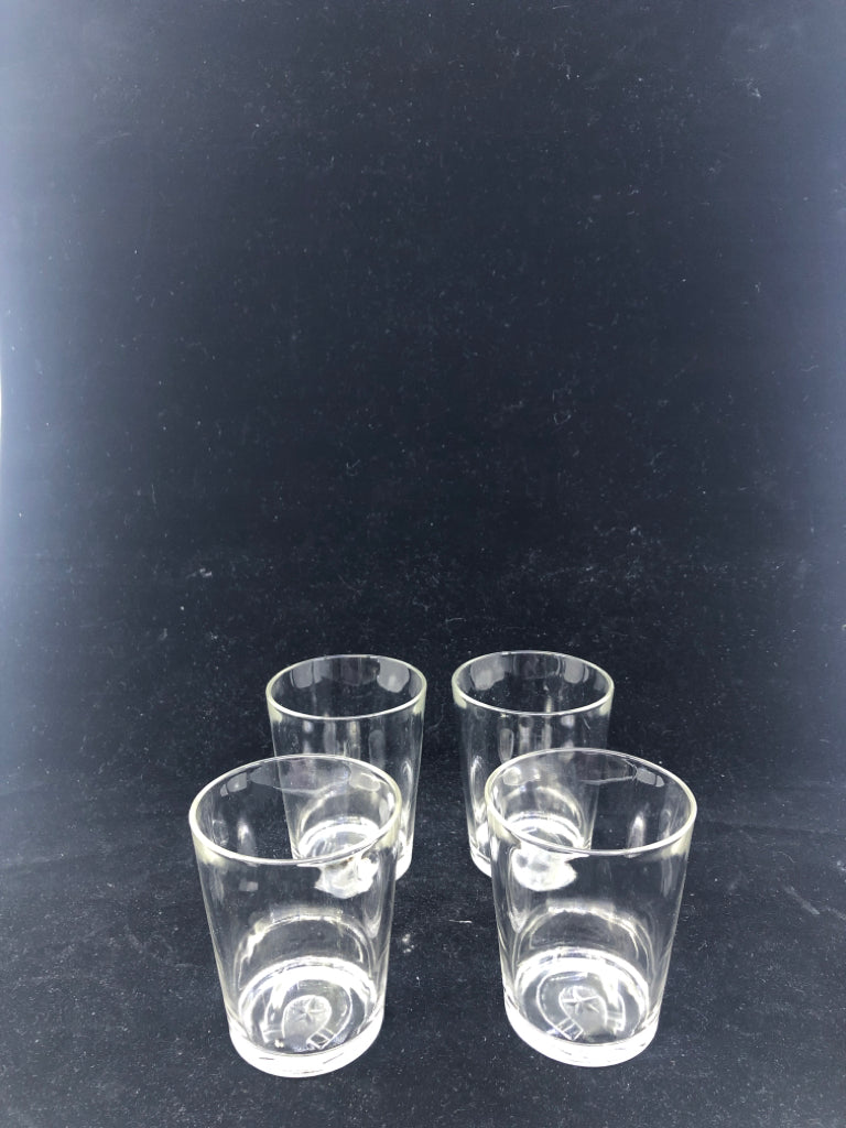 4 HORSESHOE BOTTOM JUICE GLASSES.