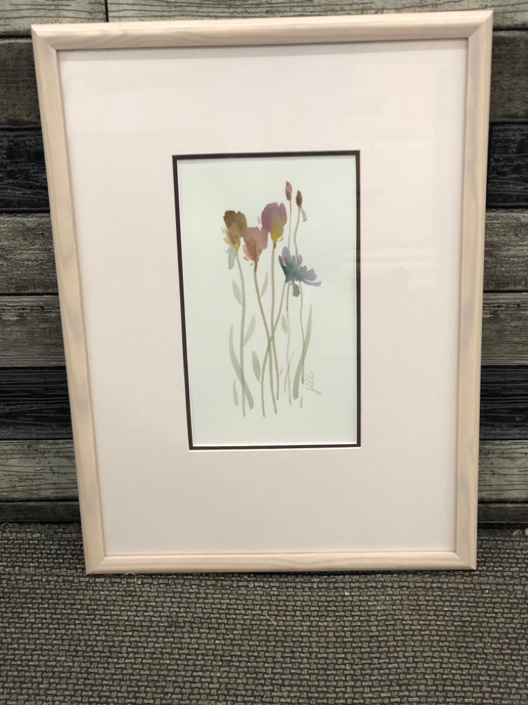 WATERCOLOR FLORAL IN PALE PINK FRAME WALL ART.