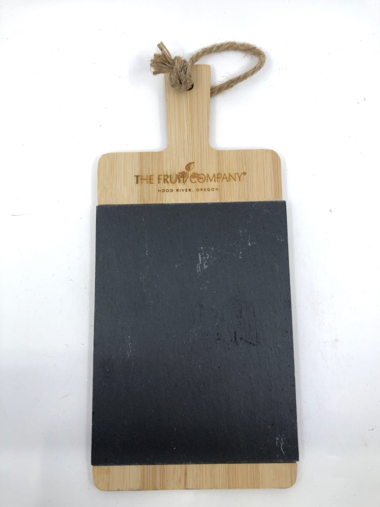 THE FRUIT COMPANY WOOD AND SLATE CUTTING BOARD.