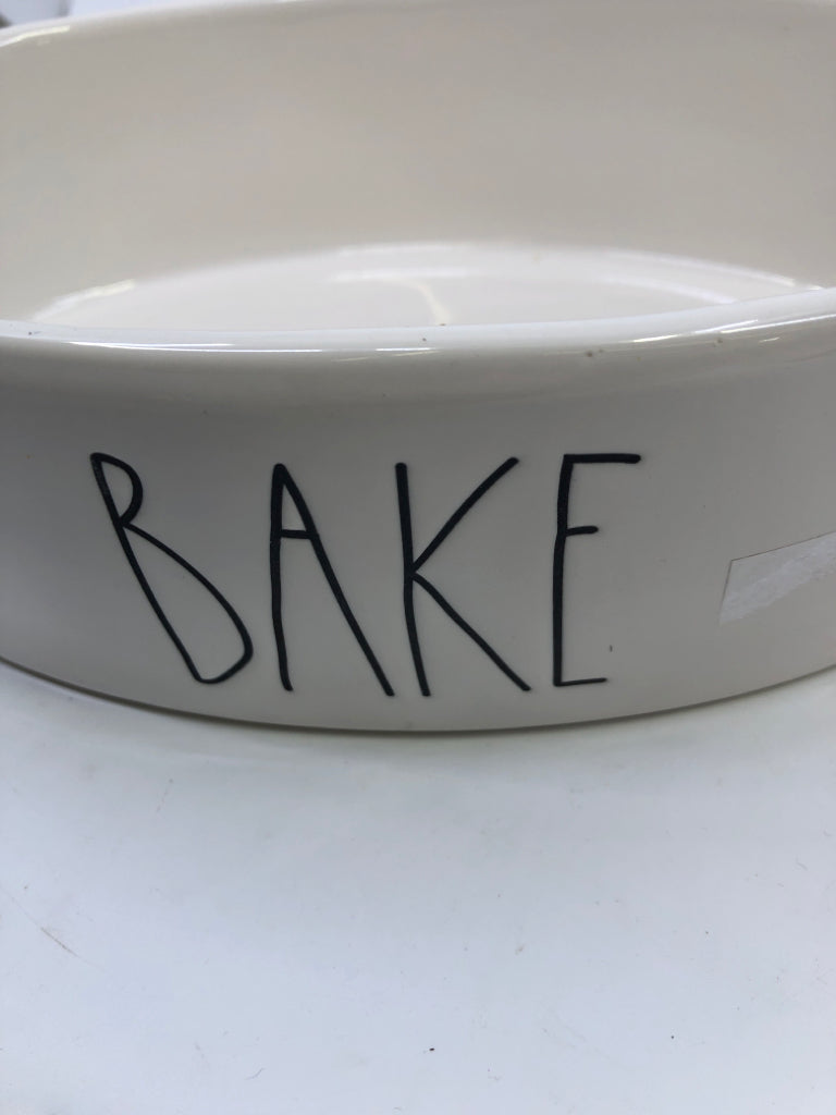 WHITE OVAL "BAKE" DISH-RAE DUNN.