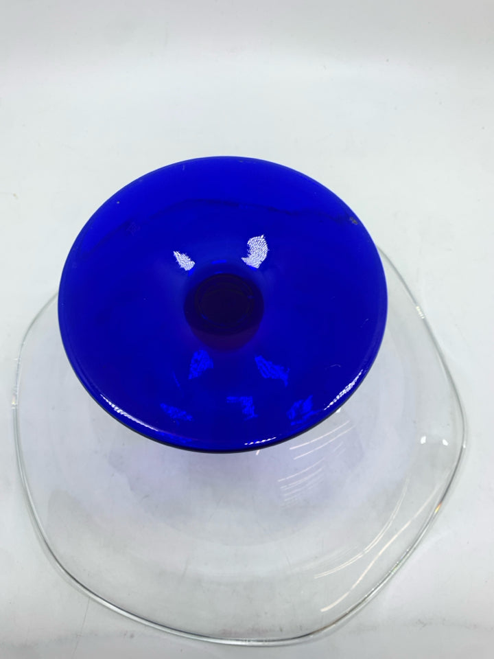COBALT BLUE FOOTED GLASS CENTERPIECE BOWL.