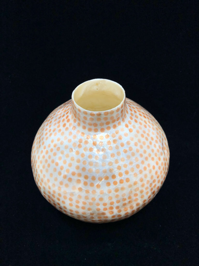 ORANGE RESIN POLKA-DOT VASE.