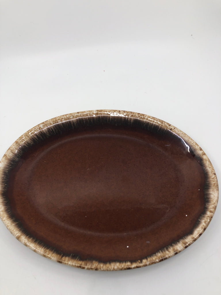 VTG OVAL BROWN POTTERY SERVER.