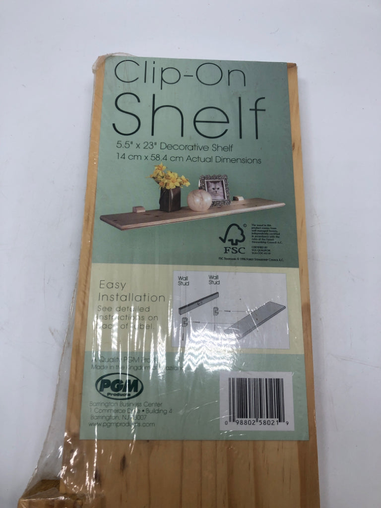 NIP UNFINISHED WOOD CLIP ON SHELF.