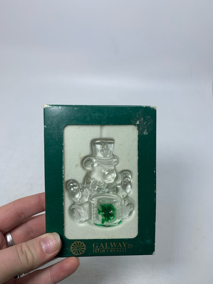 NIB GALWAY CRYSTAL TEDDY BEAR ORNAMENT.