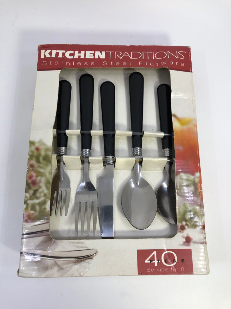 NIB 40PC STAINLESS STEEL FLATWARE.