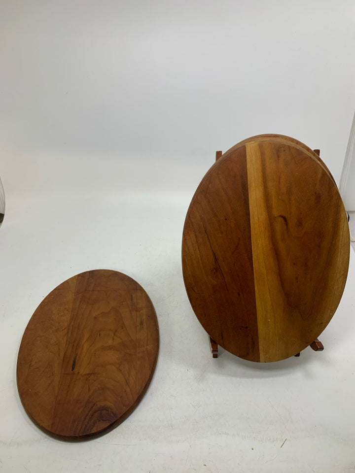5 PC 4 OVAL WOOD LARGE COASTERS W/ STAND.