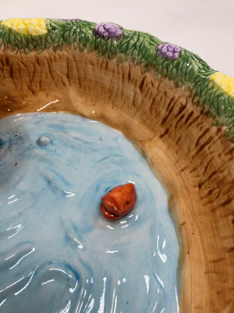 VTG LOTUS FISHERMAN CERAMIC CHIP & DIP BOWL SET.