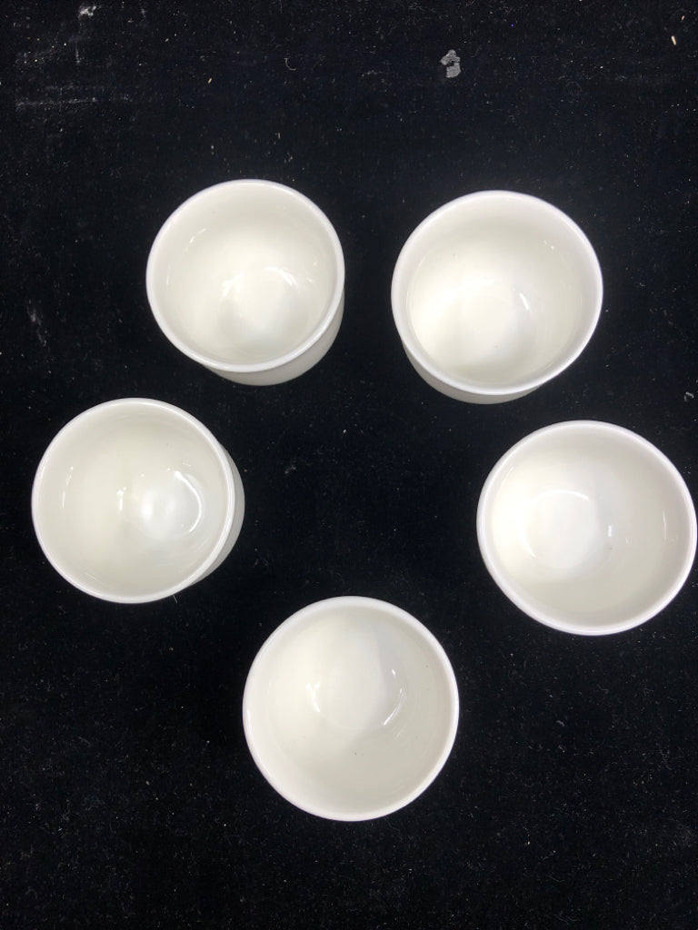 5 WHITE SAKE CUPS.