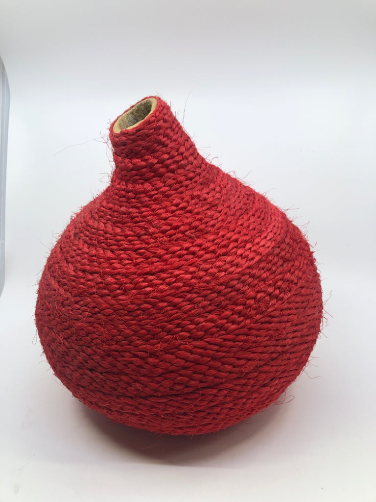 RED WRAPPED BOTTLE VASE.