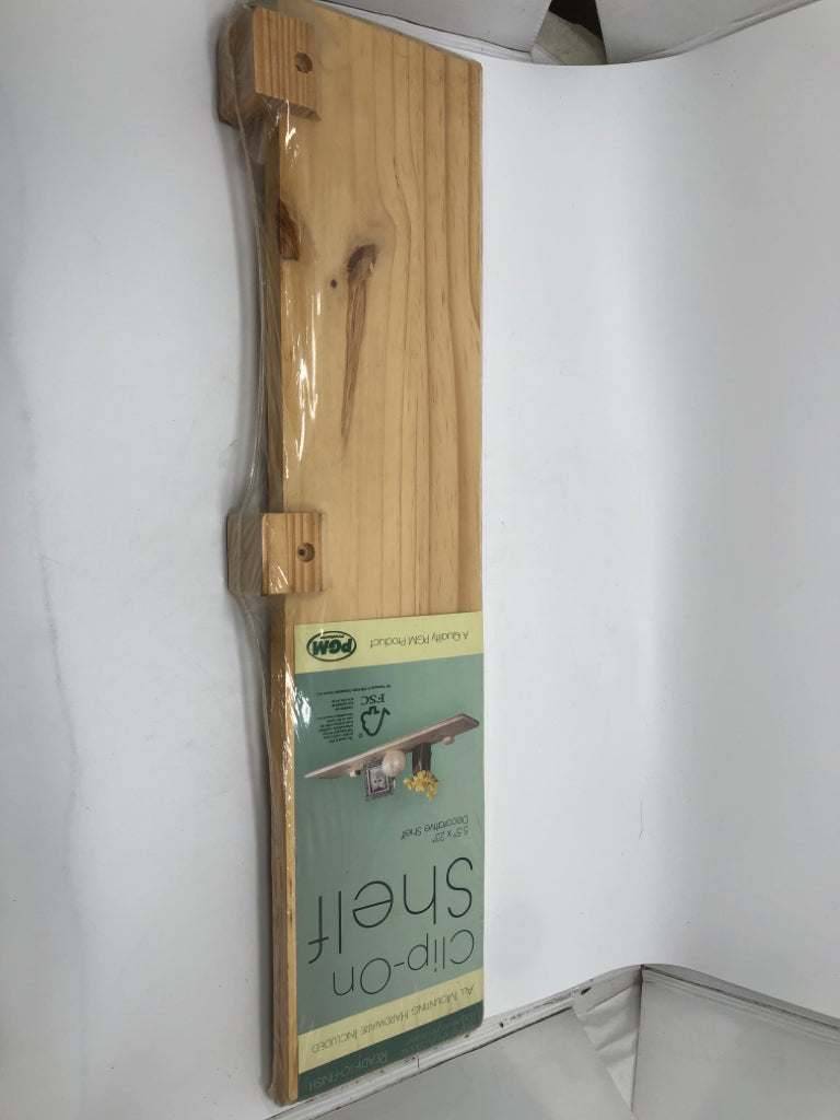 NIP UNFINISHED WOOD CLIP ON SHELF.