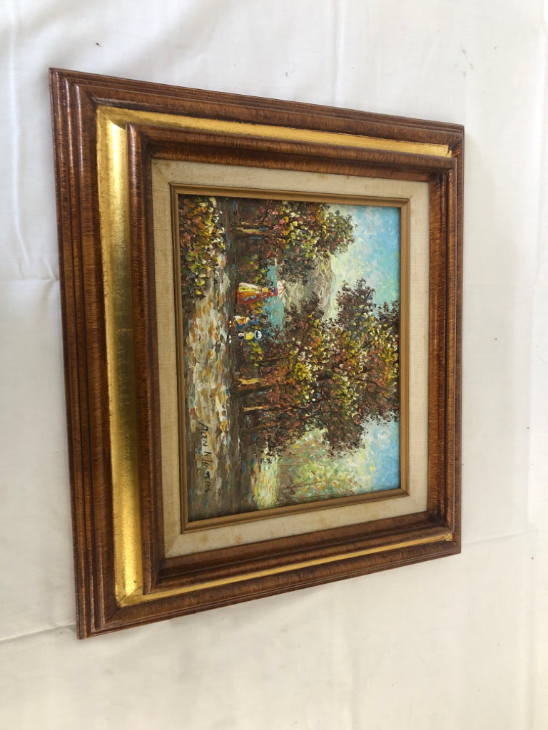 VTG THICK WOOD+GOLD FRAME OIL PAINTING MOTHER W/ TWO CHILDREN.