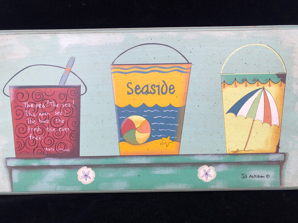 PAINTED BEACH PAILS WOOD WALL ART.
