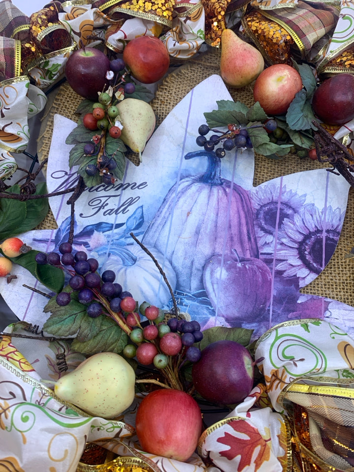 WELCOME FALL RIBBON WREATH.
