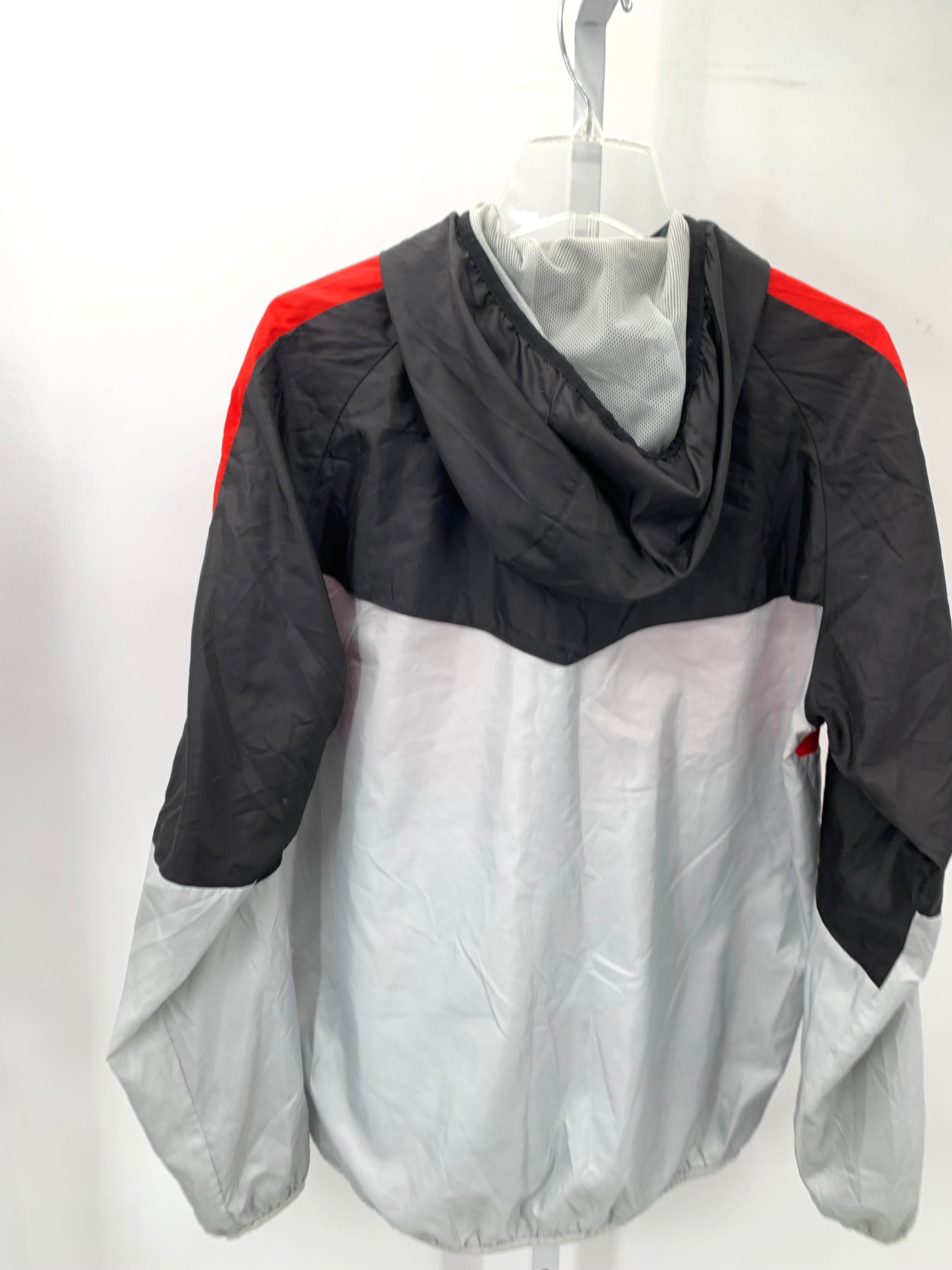 RED GREY HOODED WINDBREAKER.