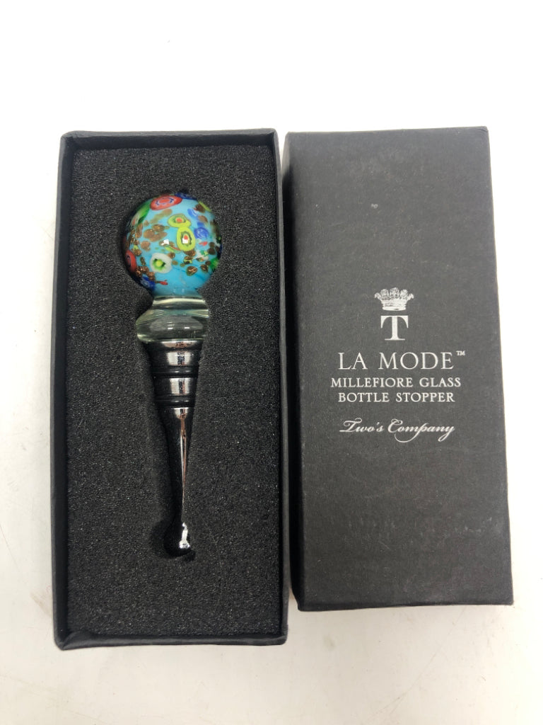 MILLEFIORE GLASS BOTTLE STOPPER IN BOX.