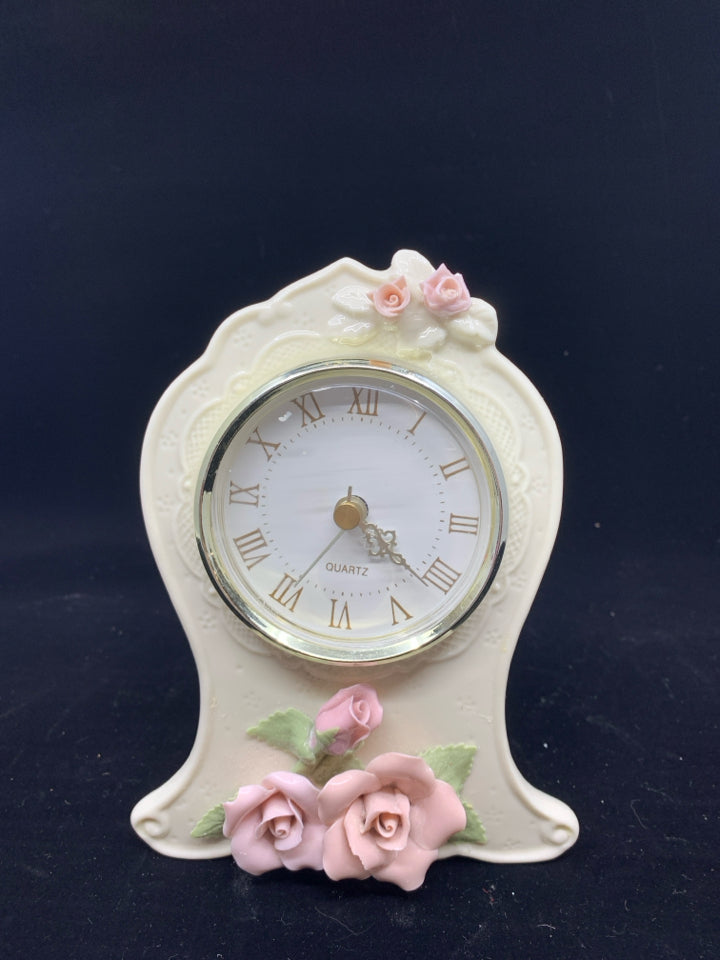 DESIGN CREAM ROSE EMBOSSED CLOCK.