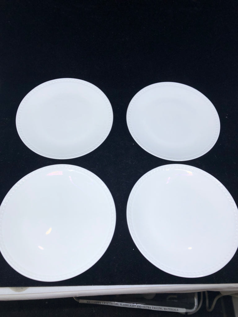 4 WHITE MIKASA LUNCH PLATES.
