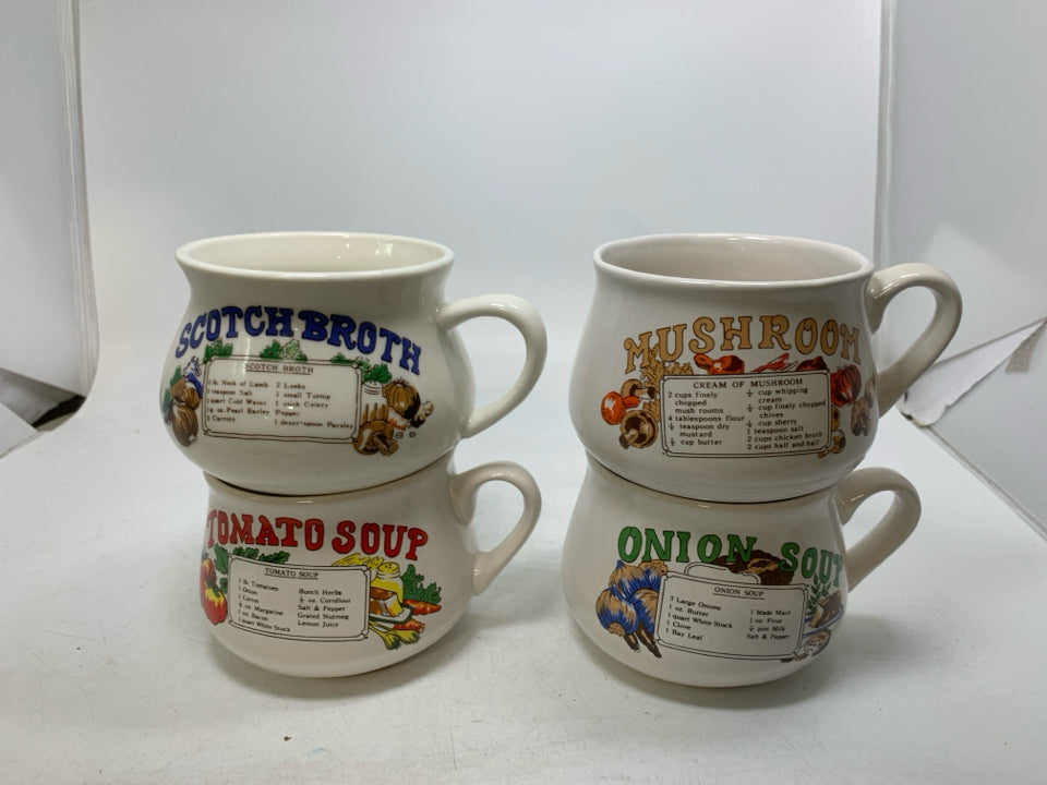 4 VTG SOUP RECIPE BOWL/MUGS.