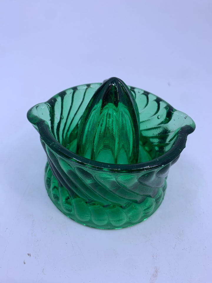 VTG DARK GREEN GLASS CITRUS JUICER.