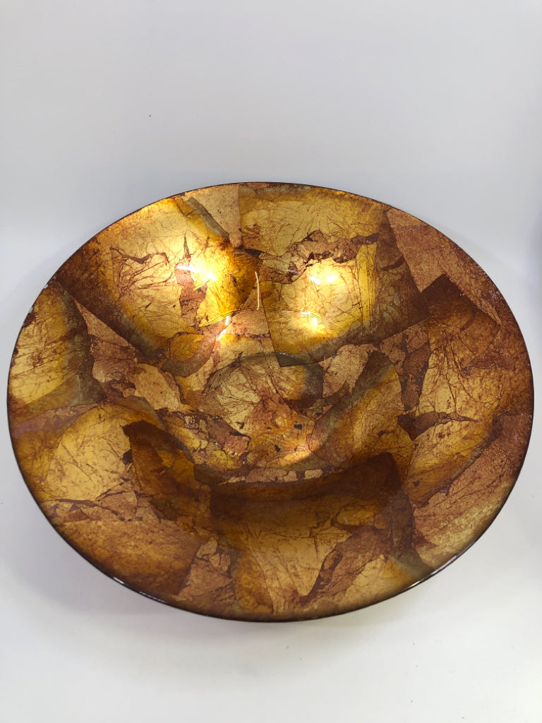 GOLD LEAF PAINTED CENTERPIECE DISH.