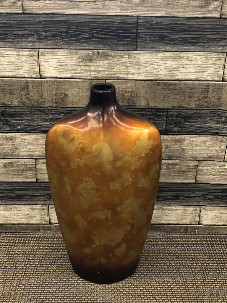 TALL TAN/ GOLDEN FLOOR VASE.