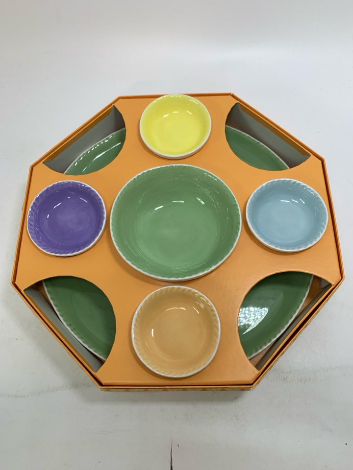 NIB VTG 6 PC JASMINE SUSHI PASTEL CERAMIC DISHES.