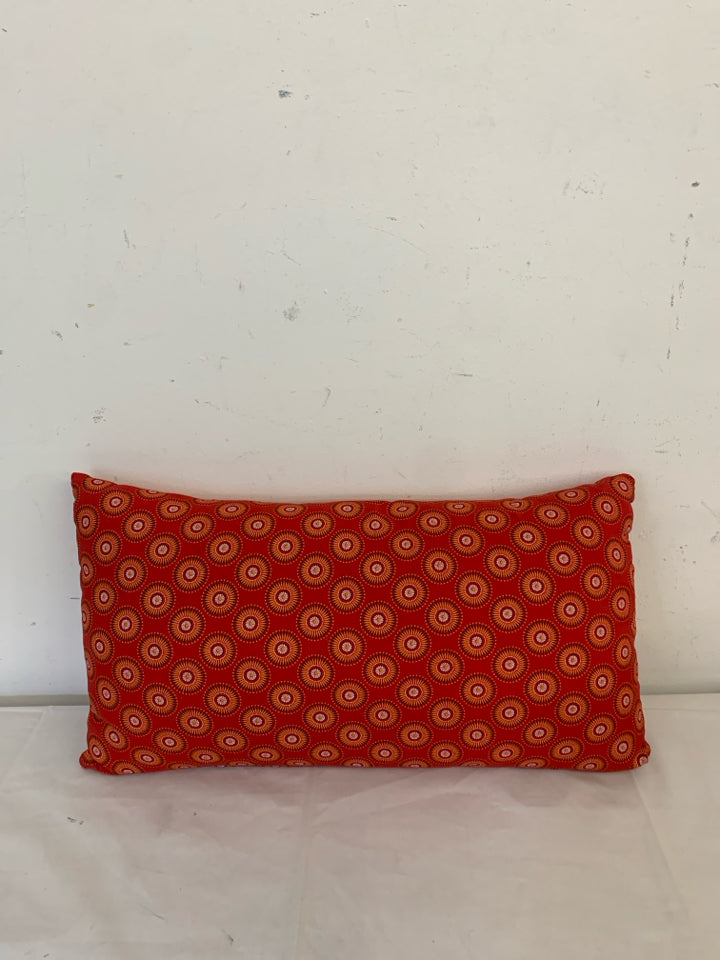 RED & ORANGE RECTANGLE PILLOW CIRCLE DESIGN.