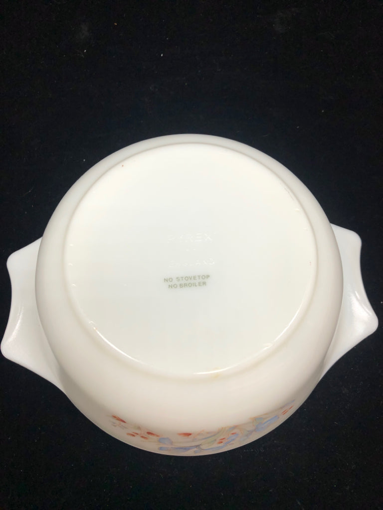 SM BLUE IRIS PYREX CASSEROLE DISH.