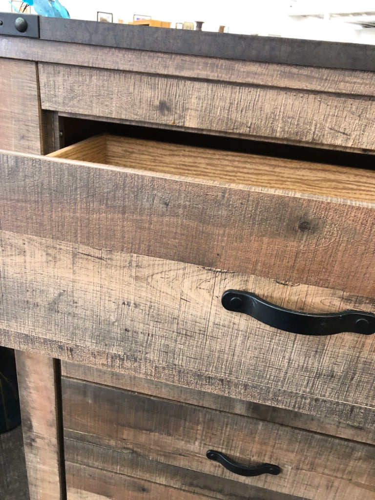 RUSTIC 5-DRAWER DRESSER W/METAL ACCENTS ASHLEY FURNITURE.