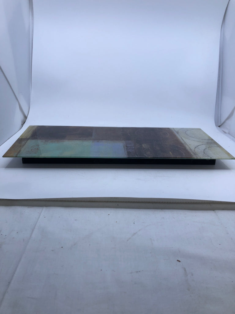 BROWN/BLUE/GREEN GLASS WALL HANGING.