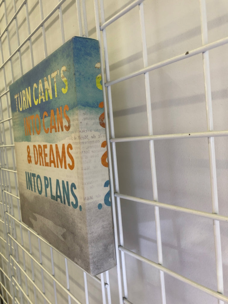 BLUE AND GREY TURN CAN'TS CANVAS WALL ART.