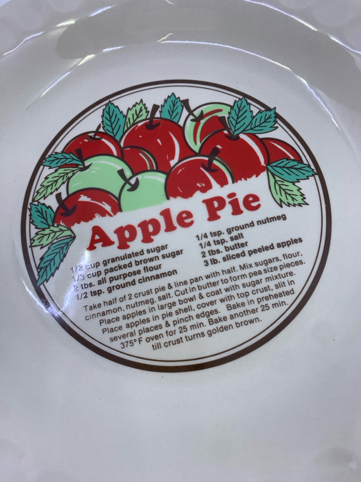 VTG APPLE PIE STONEWARE PLATE W/ RECIPE.