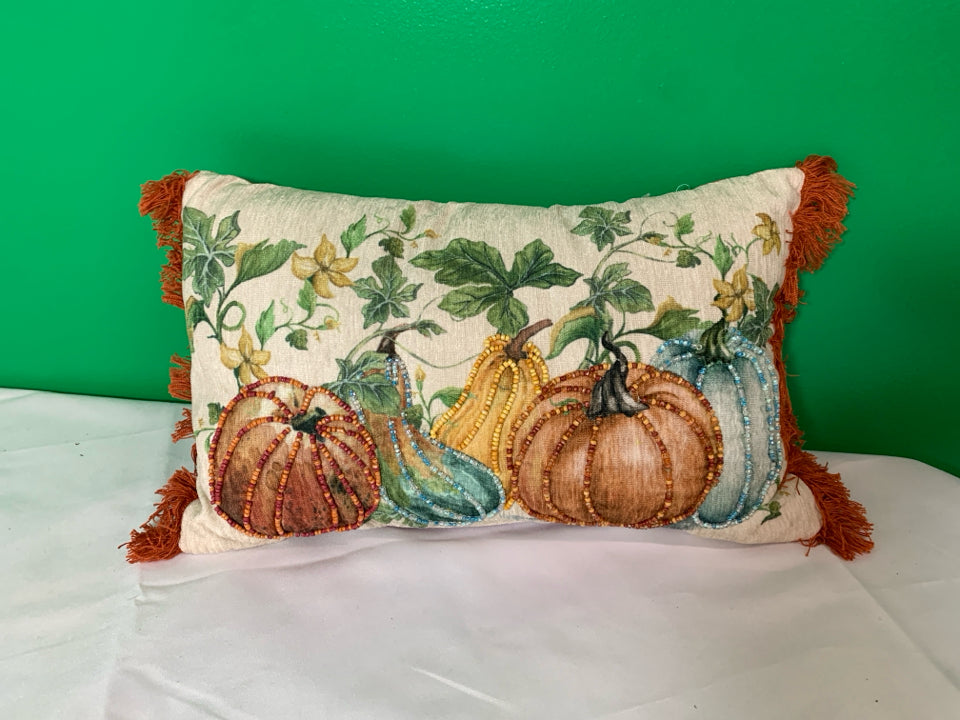 PUMPKIN BEADED RECTANGLE PILLOW.
